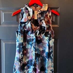 NEW,  Silk, sleeveless blouse, Ruffle Detail.